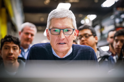 Apple CEO Tim Cook at an iPad launch in Chicago. Illinois.
