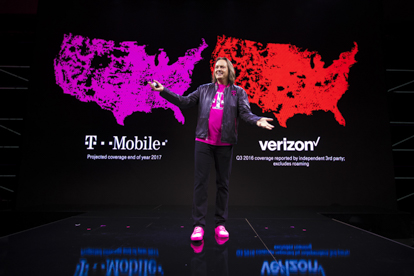 T-Mobile CEO John Legere speaking at the 2017 Consumer Electronics Show in Las Vegas, Nevada.