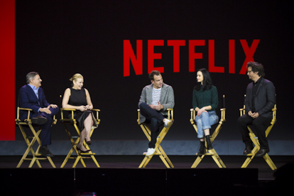 Netflix content boss Ted Sarandos and actors Chelsea Handler, Will Arnett, Krysten Ritter and Wagner Moura.
